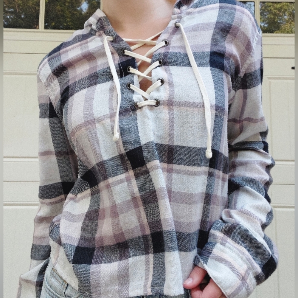 Garage Flannel Pink Lavender Navy Hooded Top
